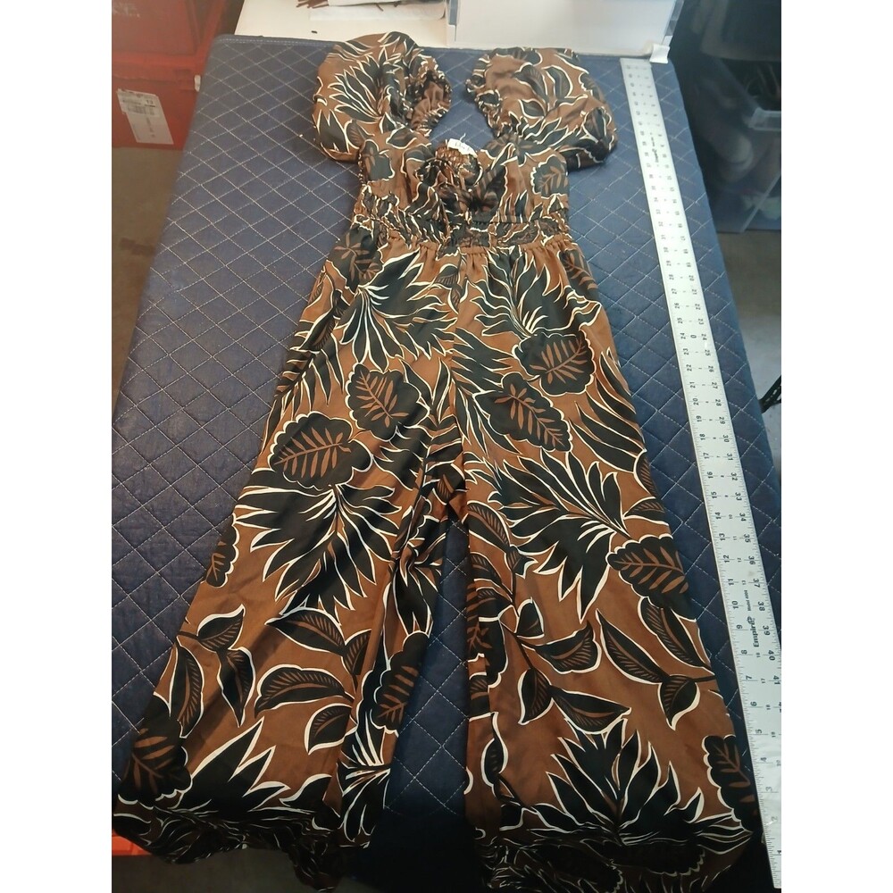 Blush Black and Brown Leaf Print Jumpsuit M Medium